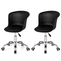 Costway - PU Leather Armlress Swivel Desk Chair (Set of 2) - Black - Front_Zoom