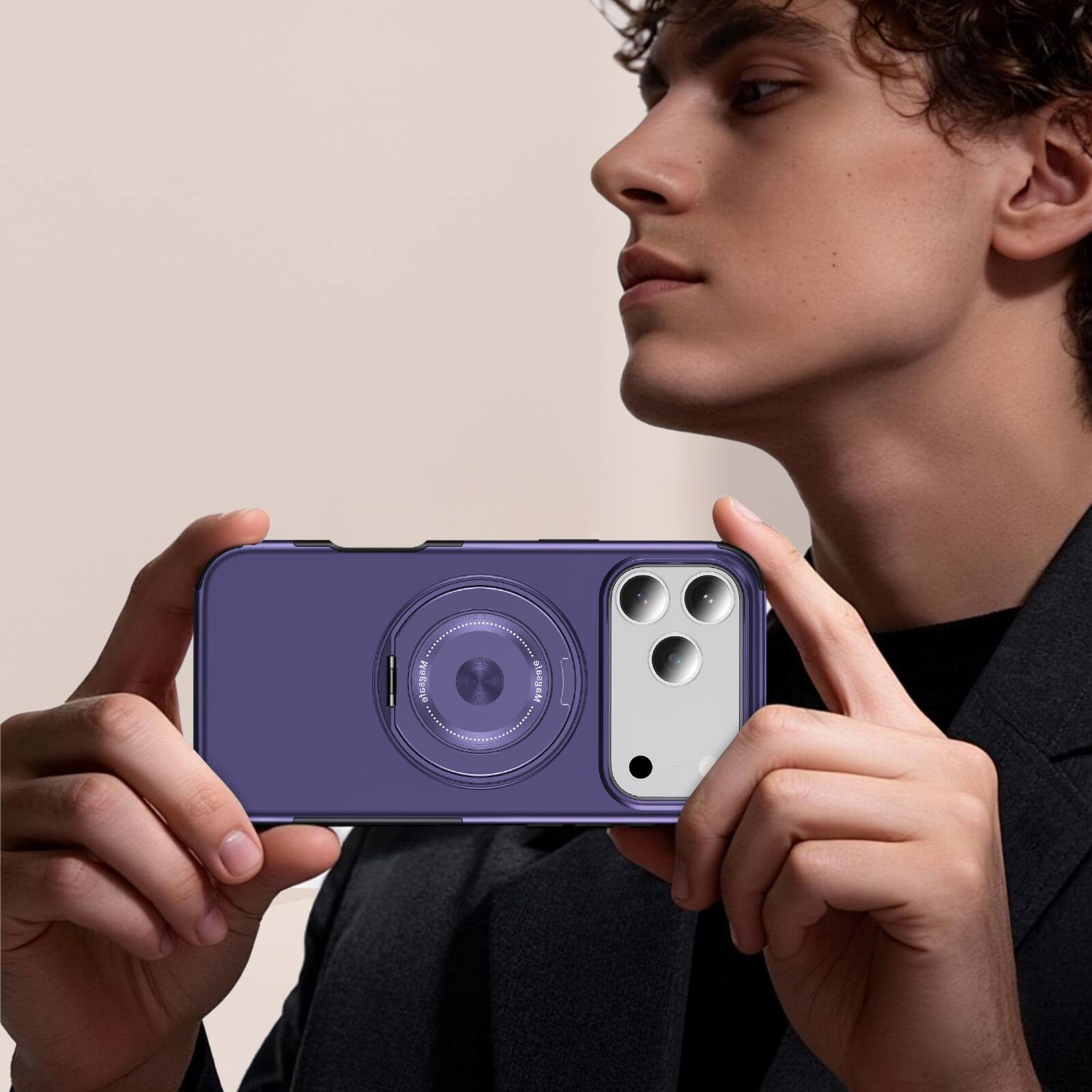 Alt View 4. UUCOVER - Magnetic Case for iPhone 17 Pro,Shockproof TPU+PC Case Rind Holder Stand Case Compatible with MagSafe Cover - Deeppurple.