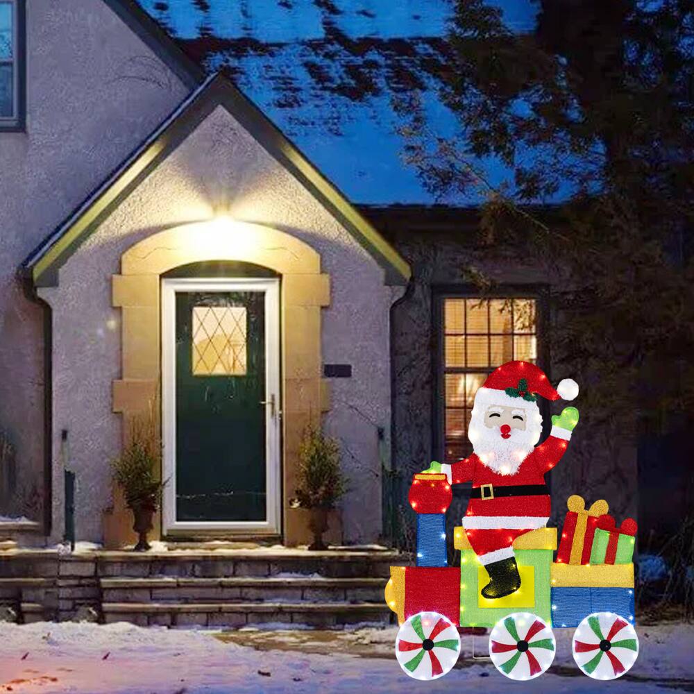 Front. BreeBe - Illuminated Santa Train Christmas Display with LED Lighting - Multicolor.