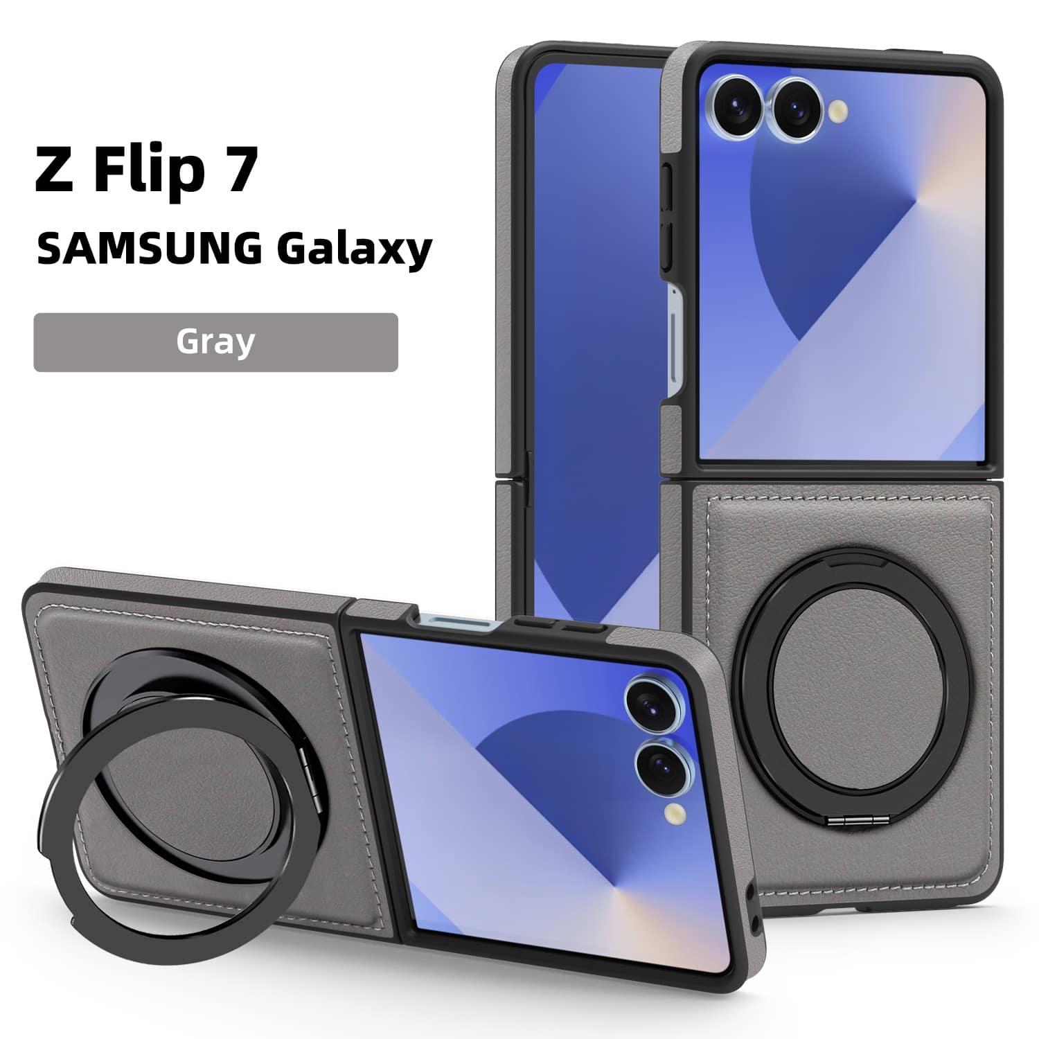 Dteck - Leather Case for Samsung Galaxy Z Flip 7,Shockproof Compatible with Mag Safe 360 Rotation Ring Kickstand Cover - Gray price history on PriceWatchPro