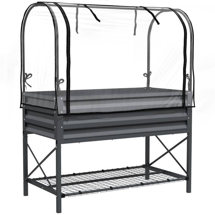 Alt View 10. PULUZ - Raised Garden Bed with Legs and Cover, Metal Elevated Planter Box with Bottom Shelf and Liner for Vegetables - Dark Gray.