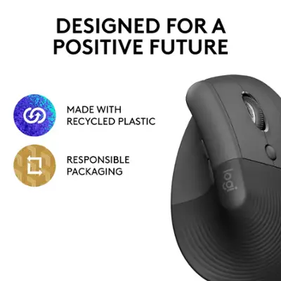 Logitech - Lift Vertical Wireless Ergonomic Mouse with 4 Customizable Buttons - Graphite