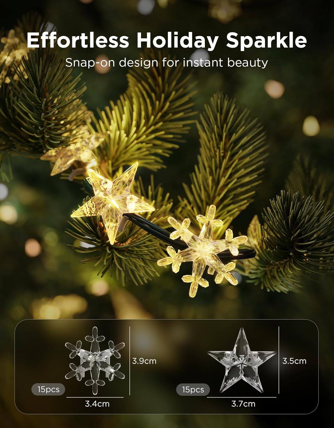 Effortless Holiday Sparkle  
Snap-on design for instant beauty  

3.9cm 3.5cm 15pcs  
3.4cm 15pcs 3.7cm