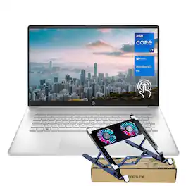 HP - 17.3" HD+ Touchscreen Laptop with Fingerprint Reader - Intel Core i7-1355U - 64GB RAM - 1TB SSD - PCO Laptop Cooler - Silver