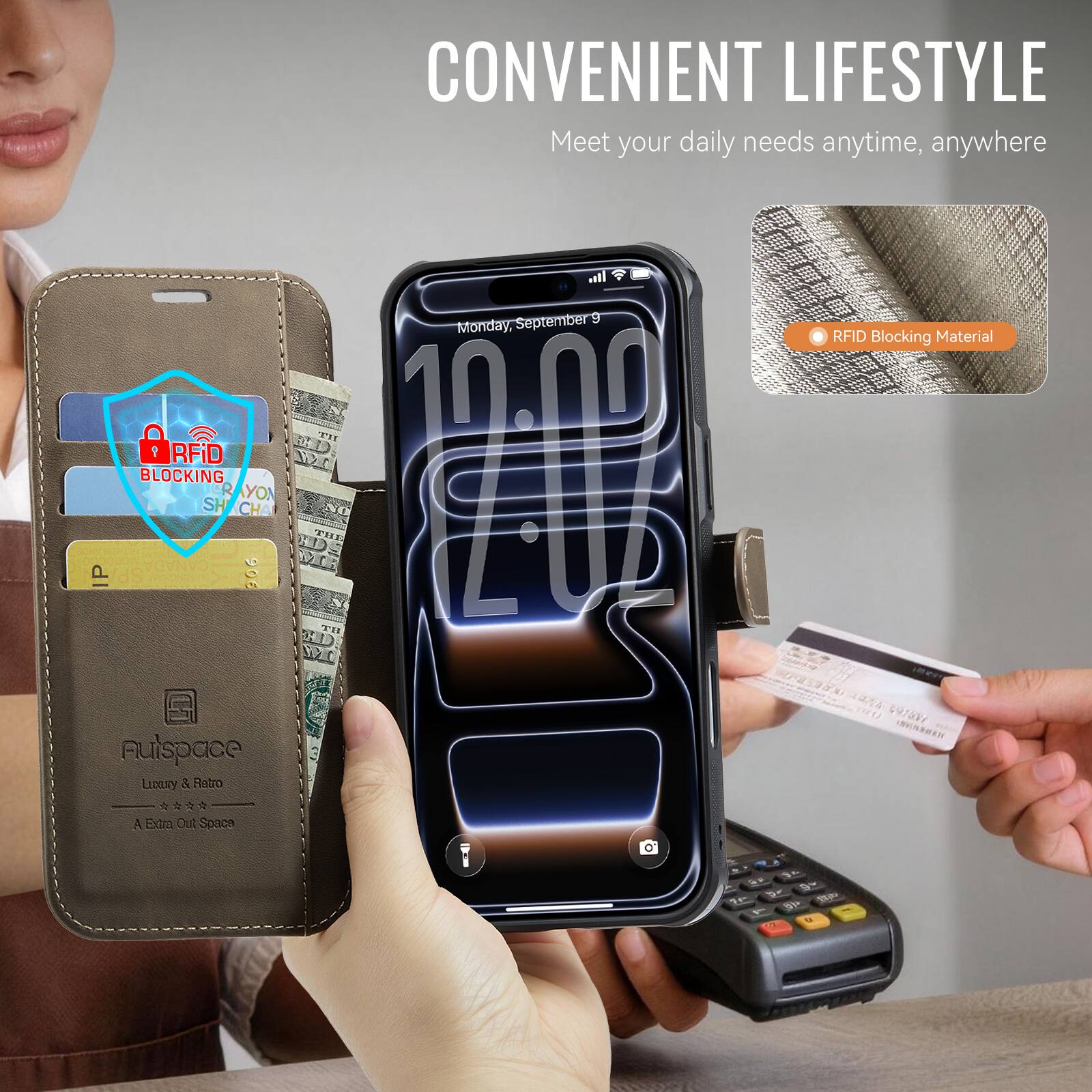 RFID BLOCKING YON SH CHA P CANADA 904 SP Auispace Lumry 5 Rotro

CONVENIENT LIFESTYLE
Meet your daily needs anytime, anywhere

RFID Blocking Material

Auispace
Luxury & Retro
A Extra Out Spaca