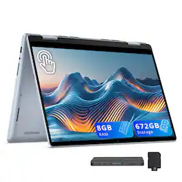 Dell - Inspiron 14" 2K Touch 2-in-1 Laptop,Ryzen 5 8640HS,8GB RAM,512GB SSD+160GB Dock Set,Backlit Keyboard,Win 11 - Blue