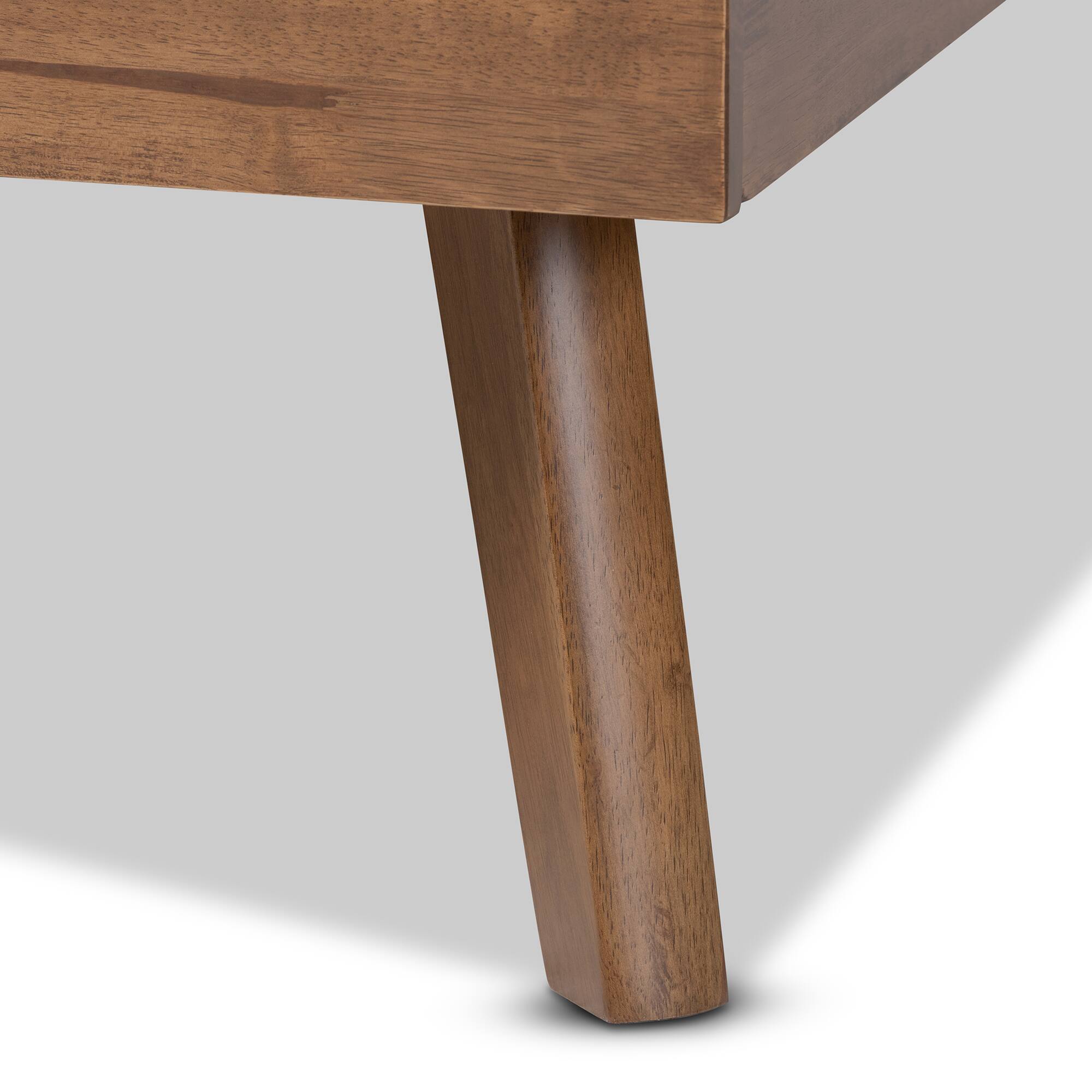 Alt View 1. Baxton Studio - Alke Mid-Century Modern Fabric Upholstered Walnut Brown Finished Wood Platform Bed - Light Grey/Walnut.