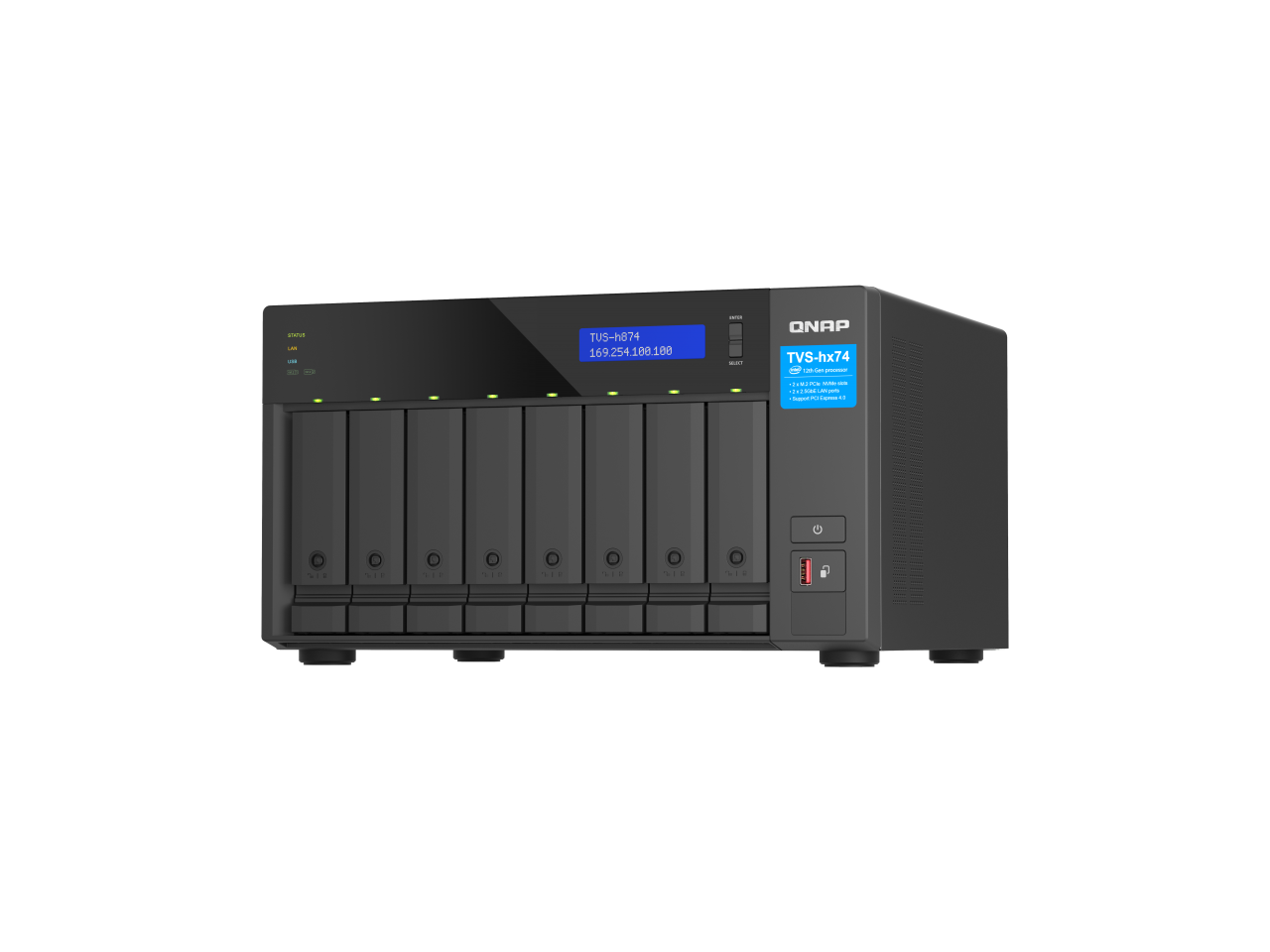 QNAP - 8-Bay NAS, Intel i5-12400, 32GB RAM, 8x HDD/SSD, 2x M.2 PCIe Gen4, 2x 2.5GbE, HDMI, USB 3.2, 250W PSU