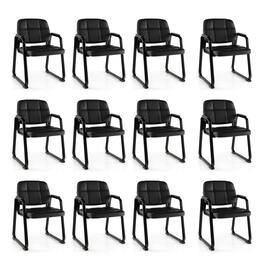 Costway - Waiting Room Chair Set of 12 Upholstered Guest Conference Chair with Armrest - Black