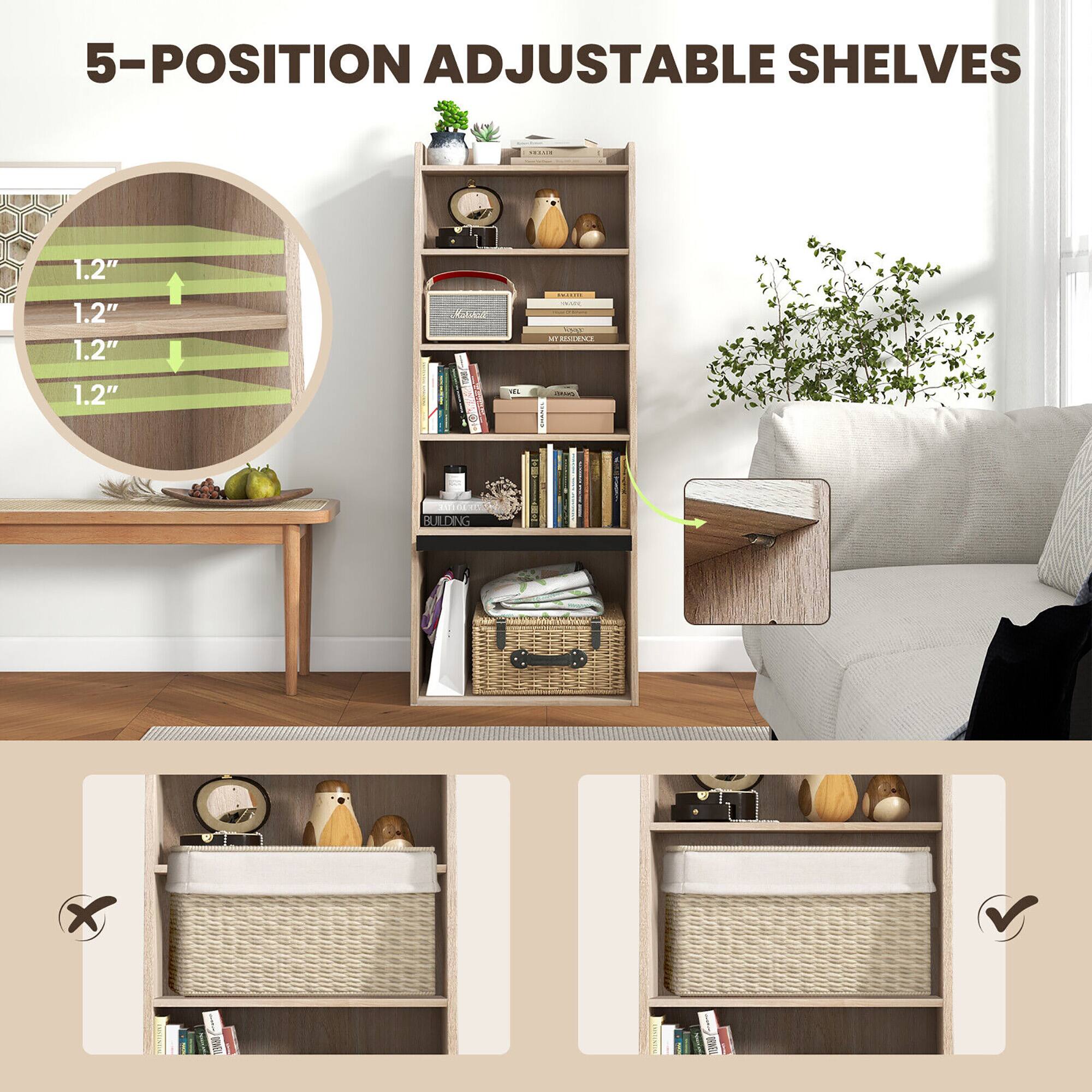 5-POSITION ADJUSTABLE SHELVES : 1.2" 1.2" 1.2" 1.2"