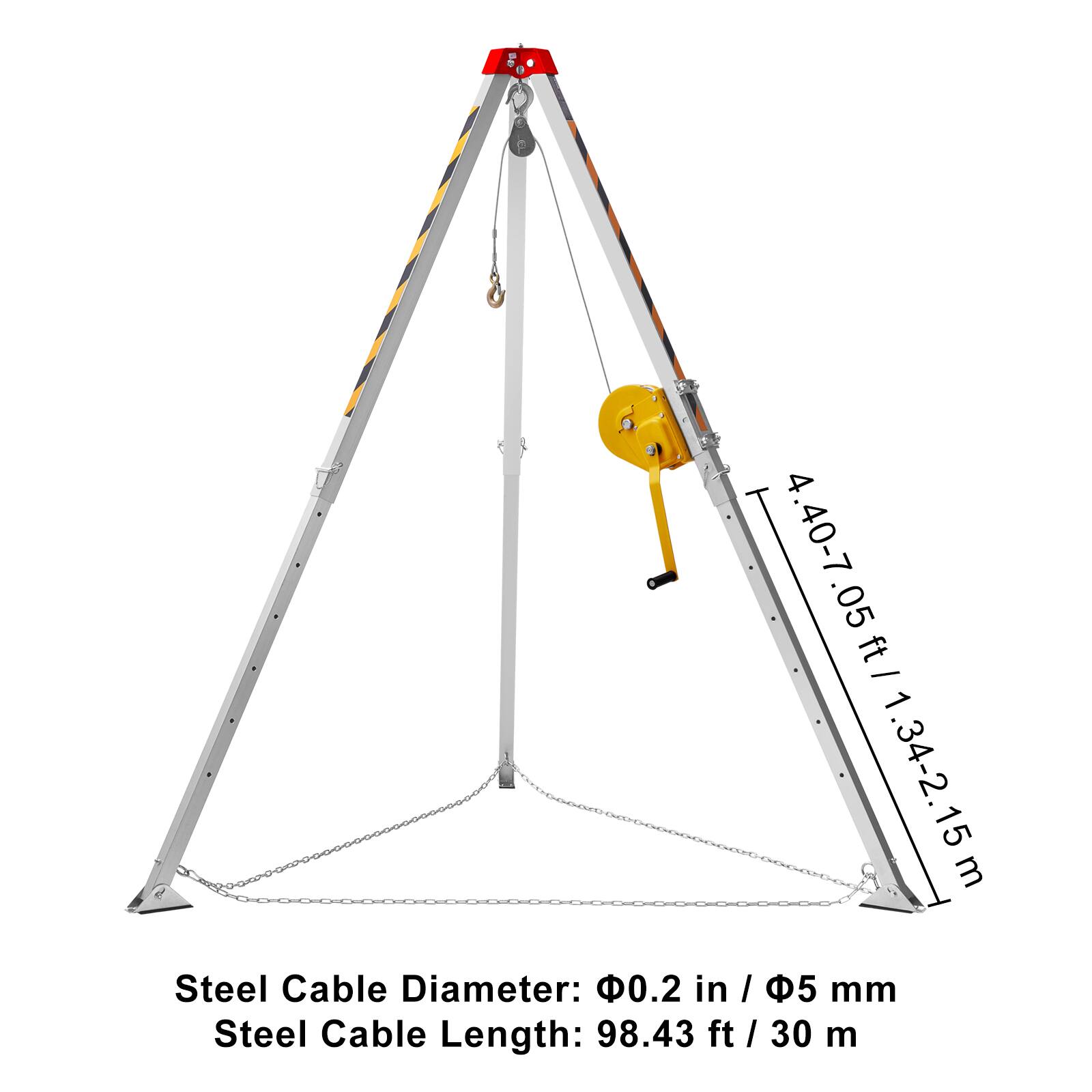4.40-7.05 ft / 1.34-2.15 m

Steel Cable Diameter: 0.2 in / 5 mm

Steel Cable Length: 98.43 ft / 30 m
