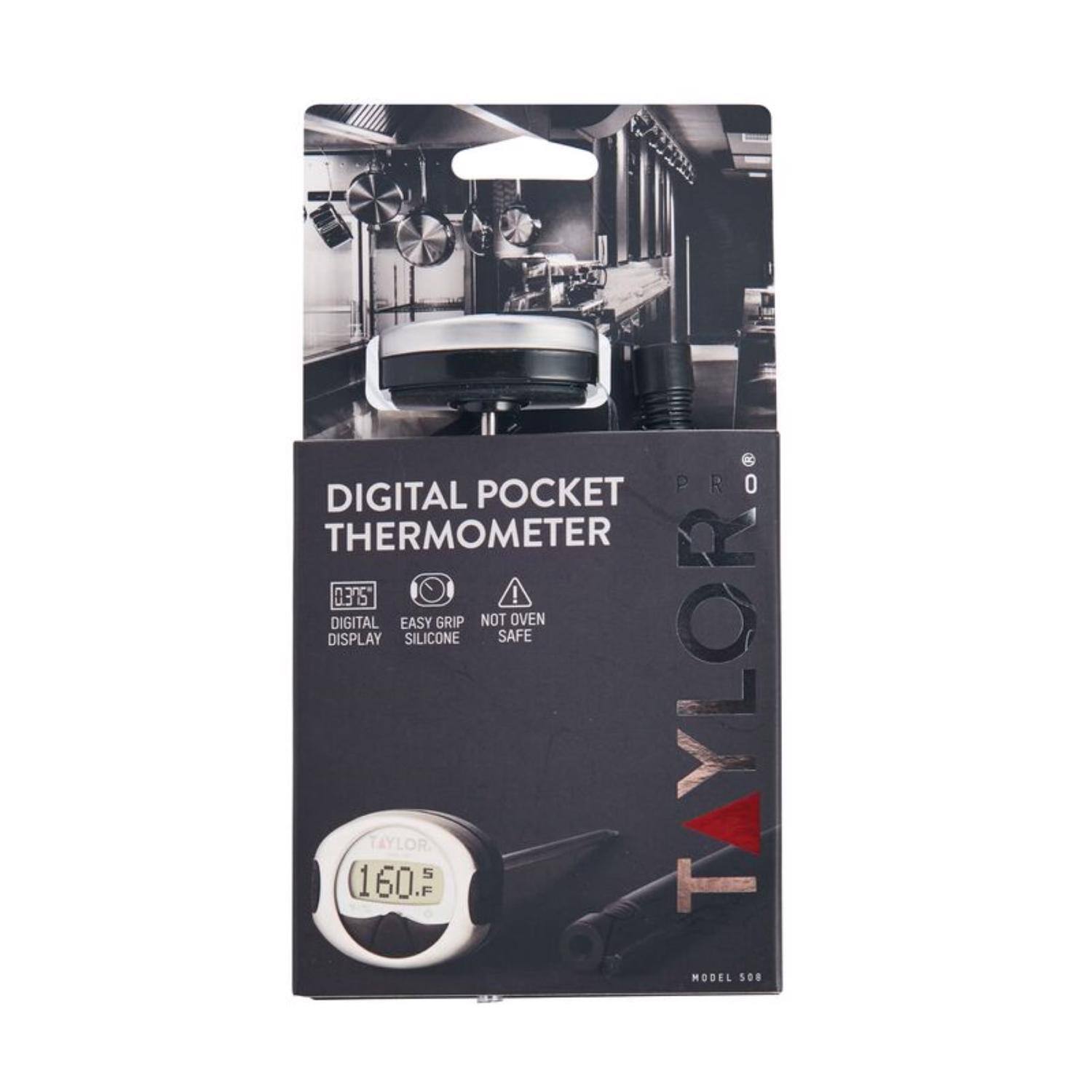 PRO DIGITAL POCKET THERMOMETER  
DIGITAL EASY GRIP NOT OVEN DISPLAY SILICONE SAFE  
160°F  
TAYLOR SF  
MODEL 508