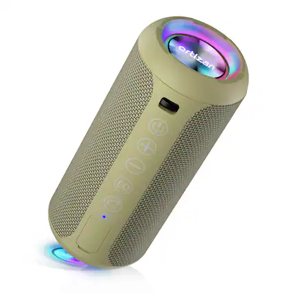 Front. Ortizan - Portable Bluetooth Speaker, IPX7 Waterproof, TWS Stereo Pairing, 30H Long Playtime, Rich Deep Bass Sound - Kakki.