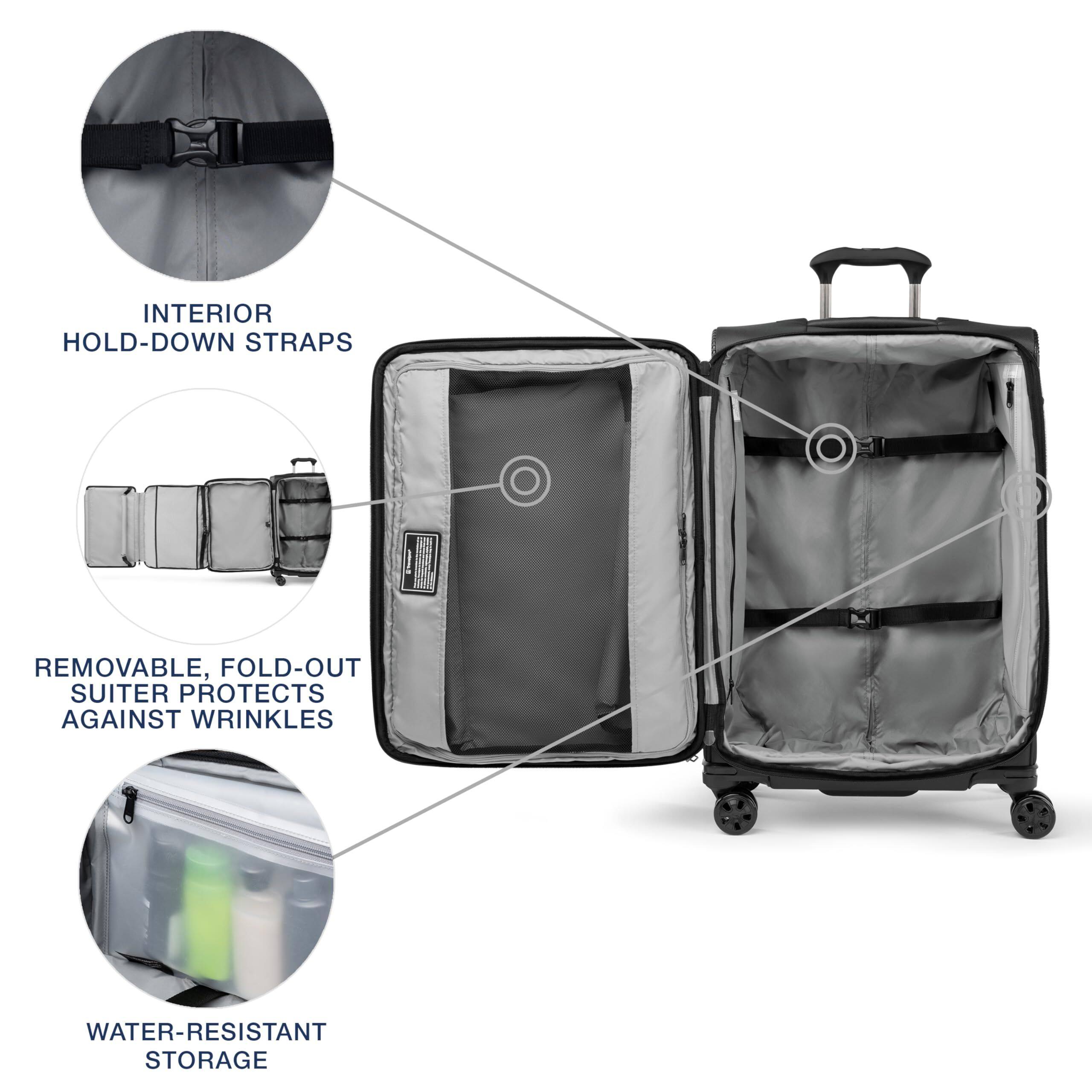 INTERIOR HOLD-DOWN STRAPS  
REMOVABLE, FOLD-OUT SUITER PROTECTS AGAINST WRINKLES  
WATER-RESISTANT STORAGE