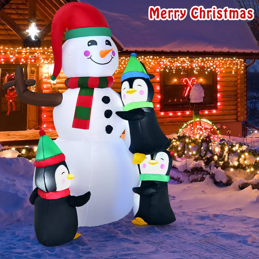 Snow Man -  Costway 6ft Christmas Inflatable Snowman with Penguins Quick