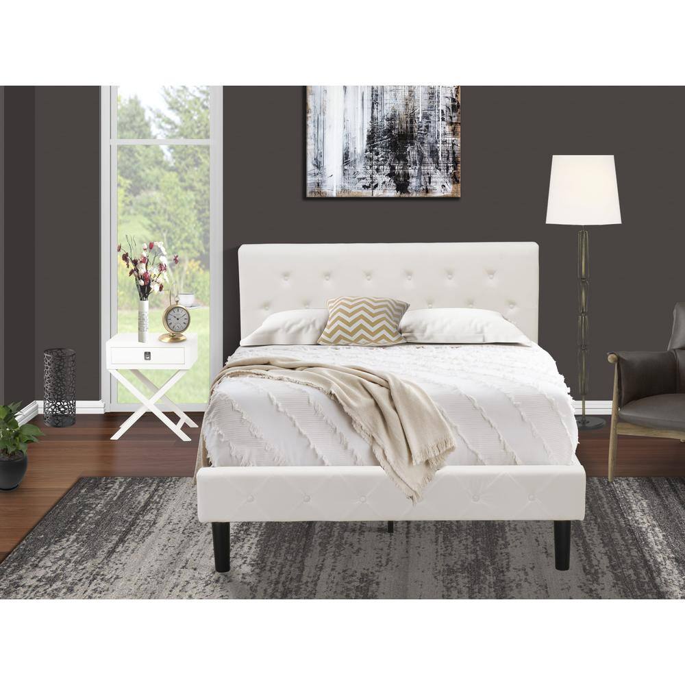Alt View 4. East West Furniture - NL19F-1HA05 2 Piece Bedroom Set - 1 Full Bed White Velvet Fabric Headboard and 1 Wood Night Stand - White Finish - White Velvet.