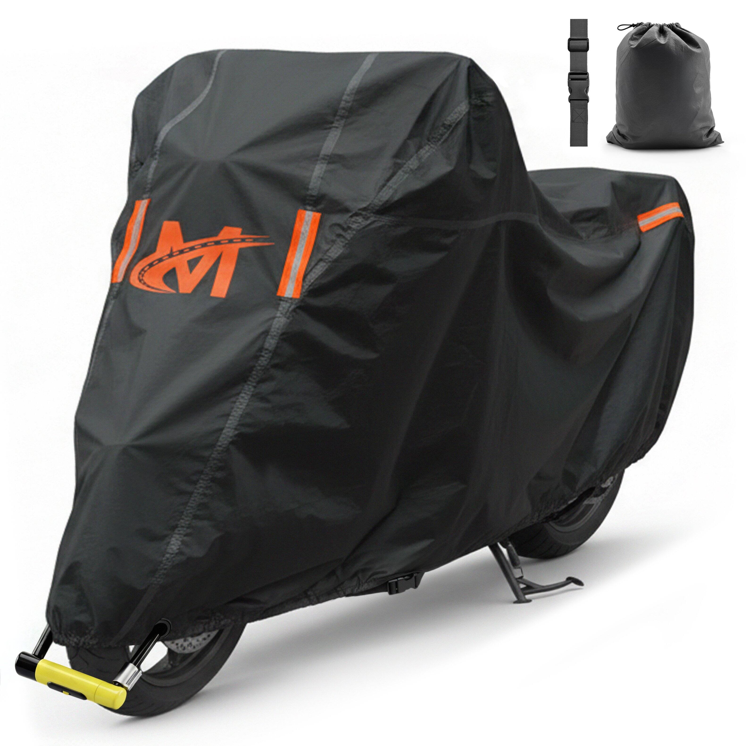 Mockins - 91 in. x 49 in. x 39 in. Heavy-Duty 250g PVC Outdoor Motorcycle Cover with Cotton Lining, Lock Hole, Strap and Carry Bag