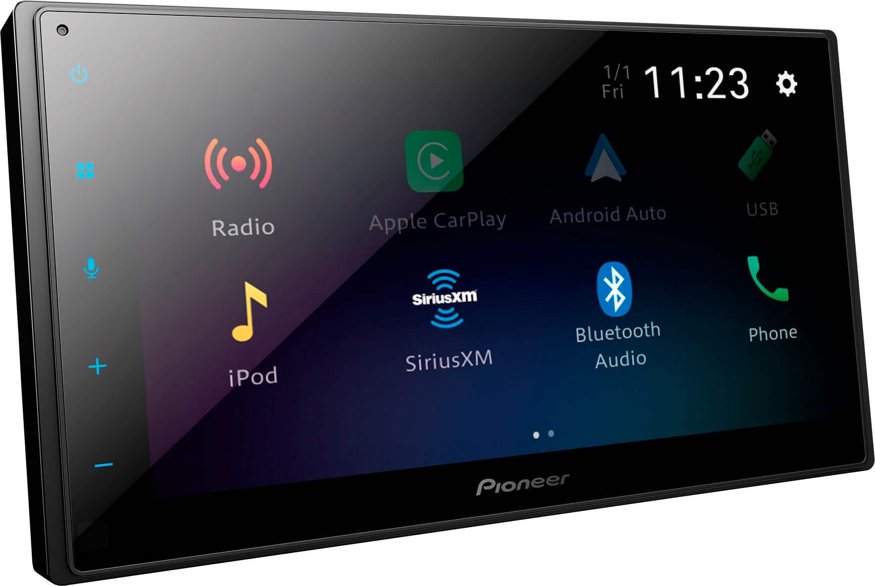 1/1 Fri 11:23 Radio C CarPlay Android Auto Apple y USB + iPod Siriusxm Bluetooth Audio Phone Pioneer