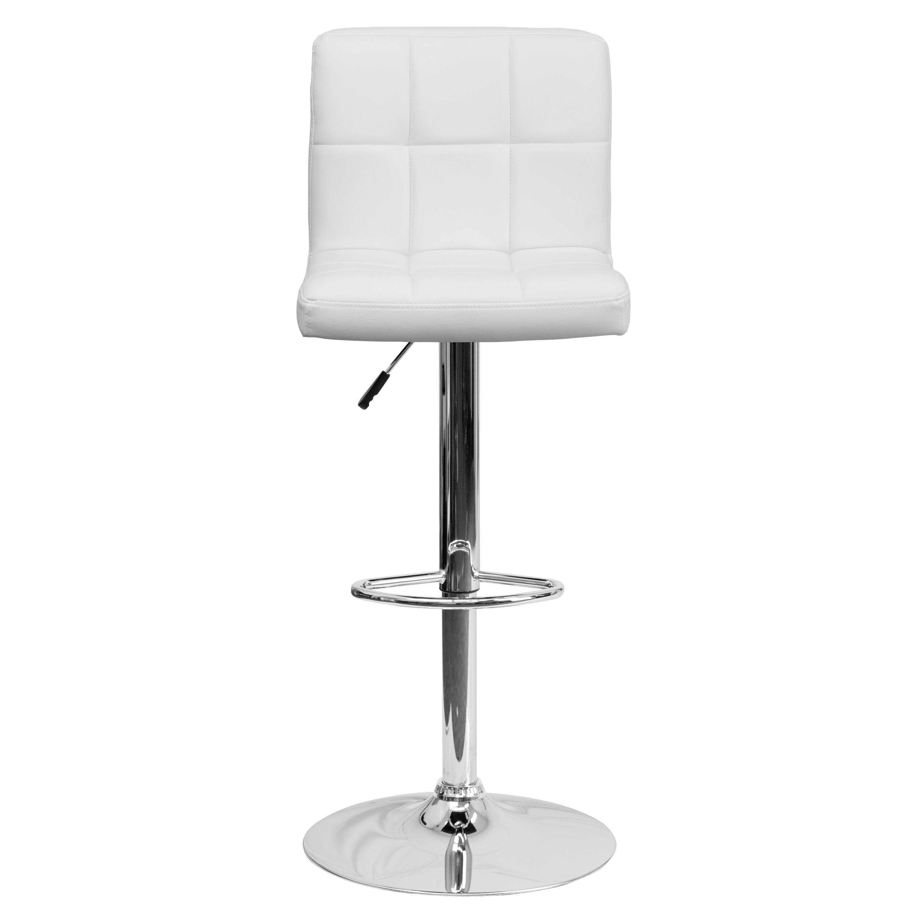 Alt View 7. Emma + Oliver - Quilted Vinyl Swivel Adjustable Height Barstool with Chrome Base - White.