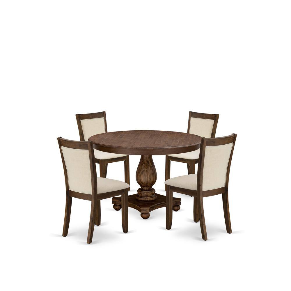 East West Furniture - 5-Pcs Dining Room Table Set - A Wood Dining Table and 4 Light Beige Linen Fabric Dining Room Chairs - Multi-Color