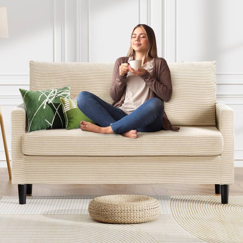 Angle. Dyonery - Dyonery 50" Small Loveseat Sofa, Small Couch for Living Room, Bedroom, Comfy Love Seat with Deep Seat Spring Cushion - White.