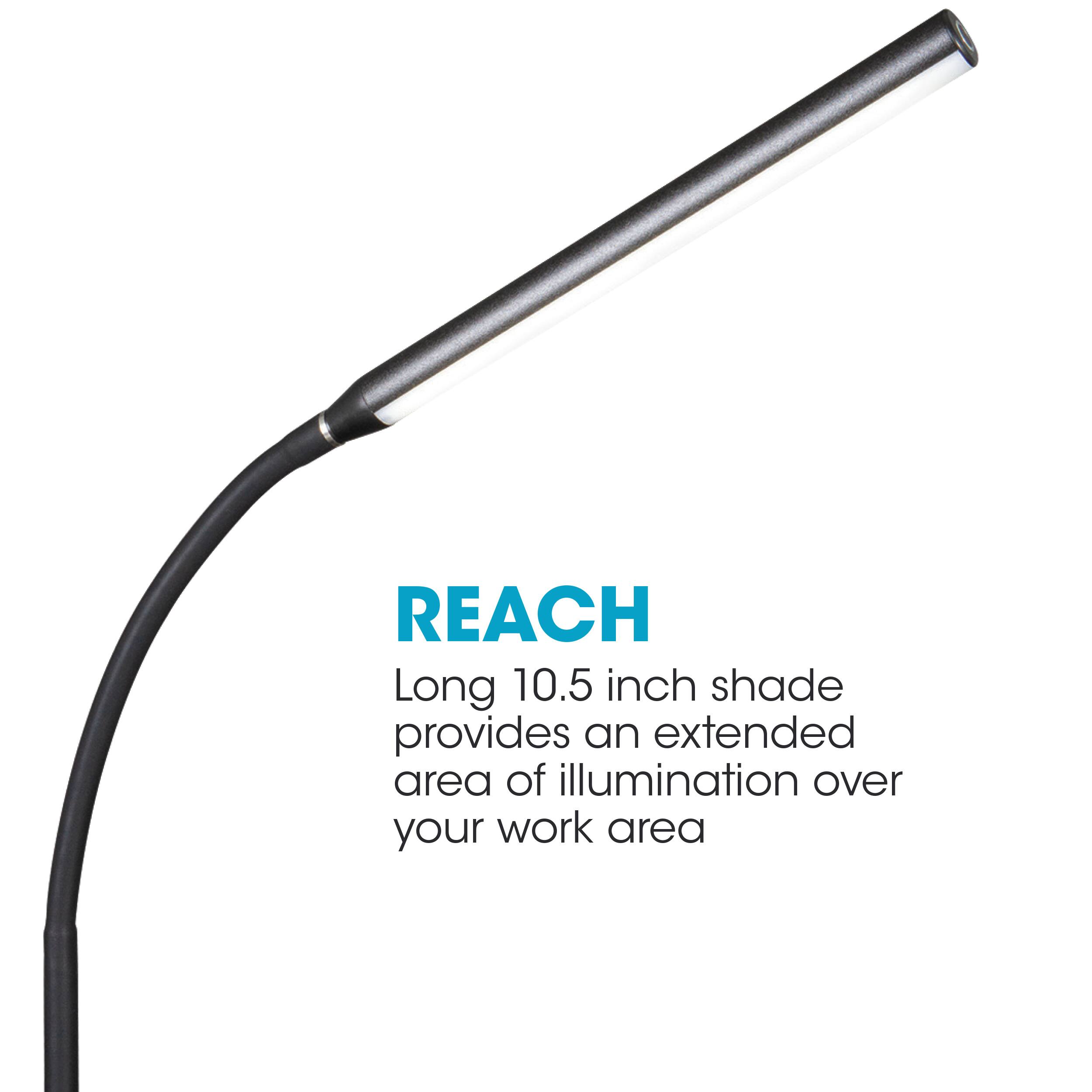 REACH Long 10.5 inch shade provides an extended area of illumination over your work area.