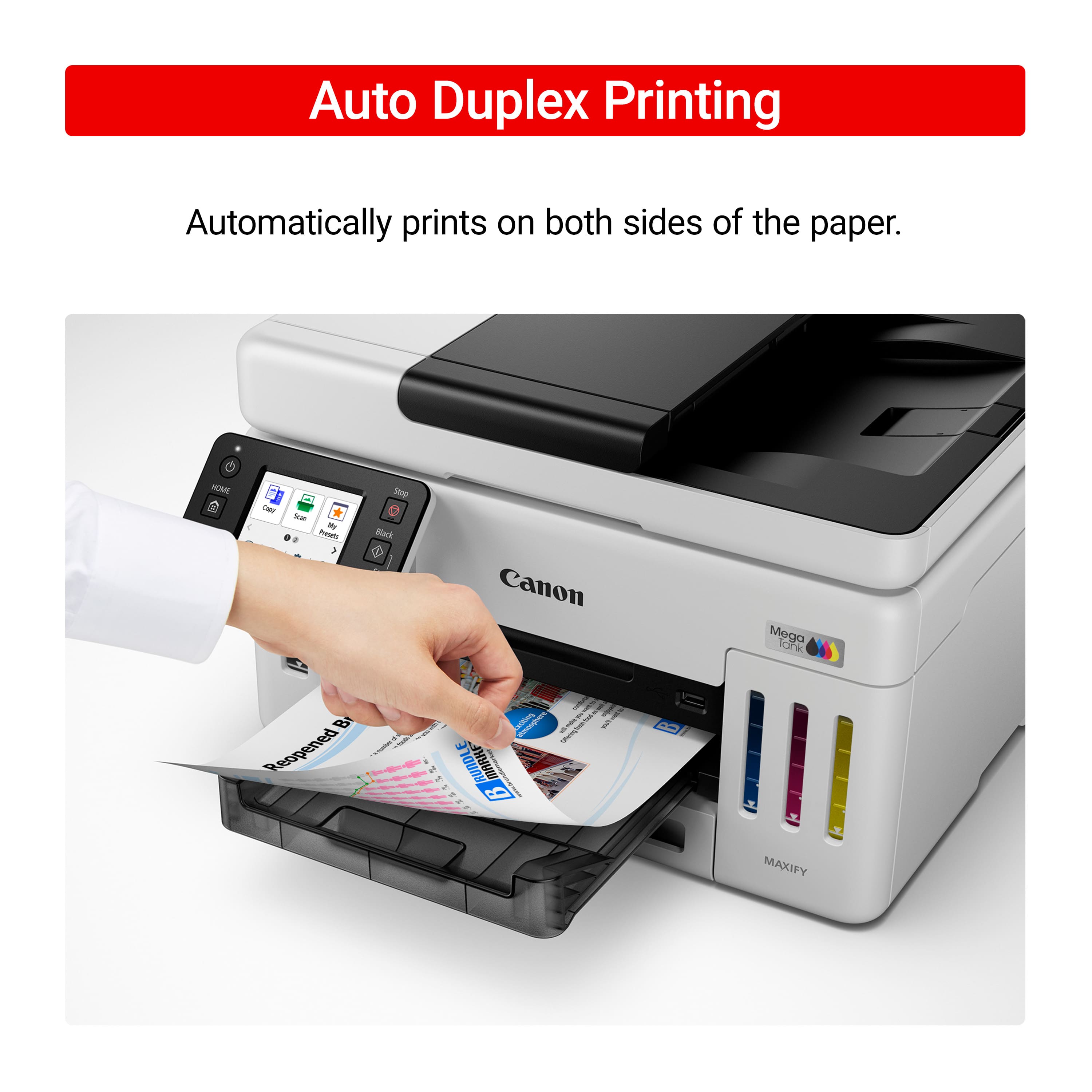 Auto Duplex Printing: Automatically prints on both sides of the paper.