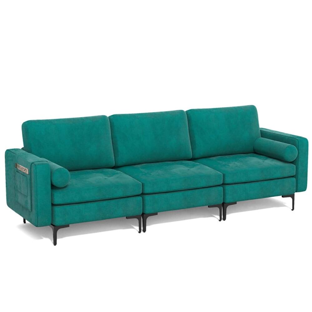 Front. Resenkos - 3-Seat Sofa Sectional with Side Storage Pocket and Metal Leg-3-Seat, Sectional Sofa Couch Living Room Sleeper Set - Green.