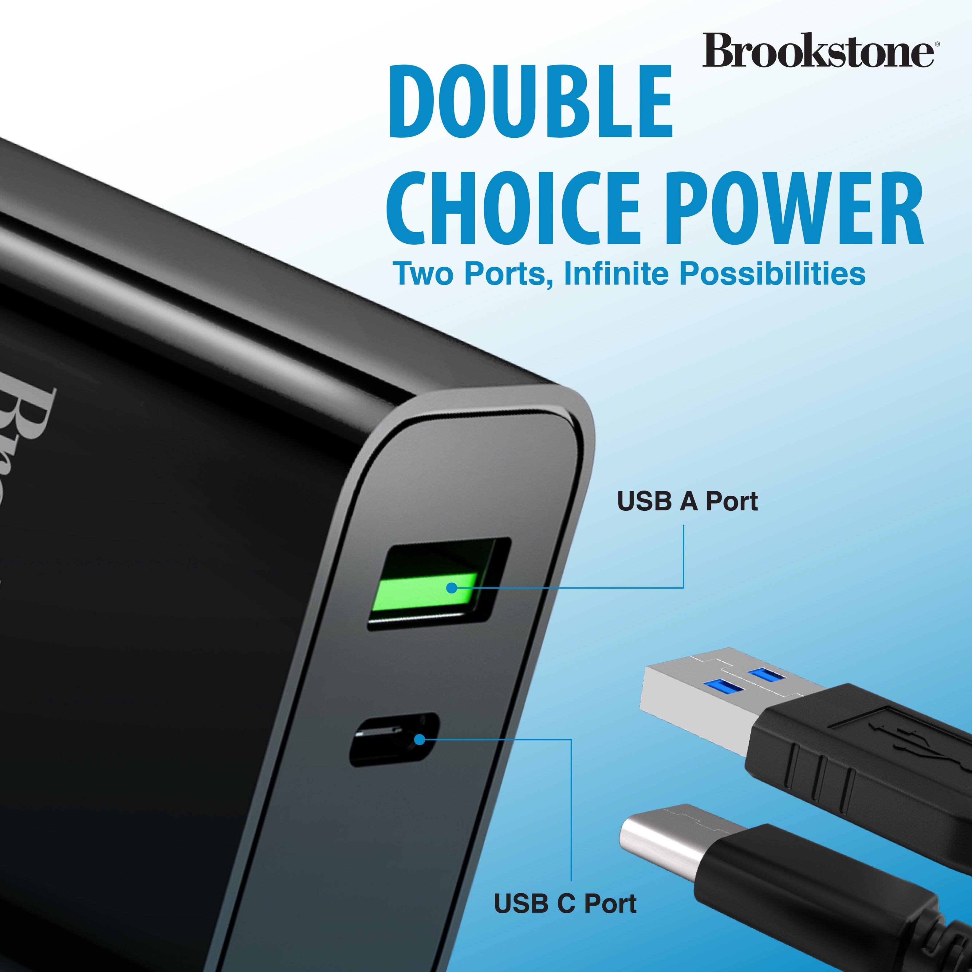 Brookstone DOUBLE CHOICE POWER Two Ports, Infinite Possibilities USB A Port USB C Port