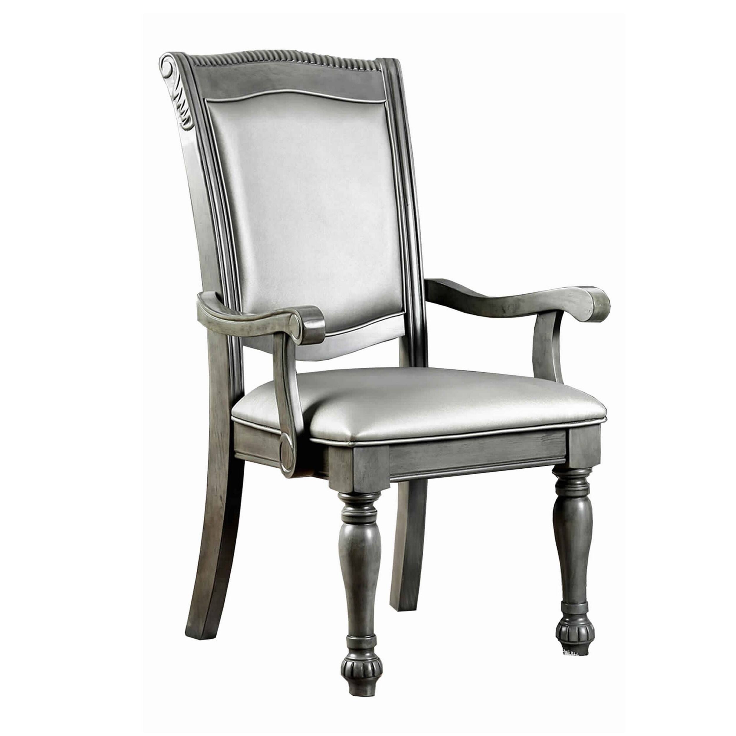 Alt View 1. Manhattan Lane - Traditional Style Wooden Arm Chair With Leatherette Cushions In Gray, Set Of 2 - Gray.