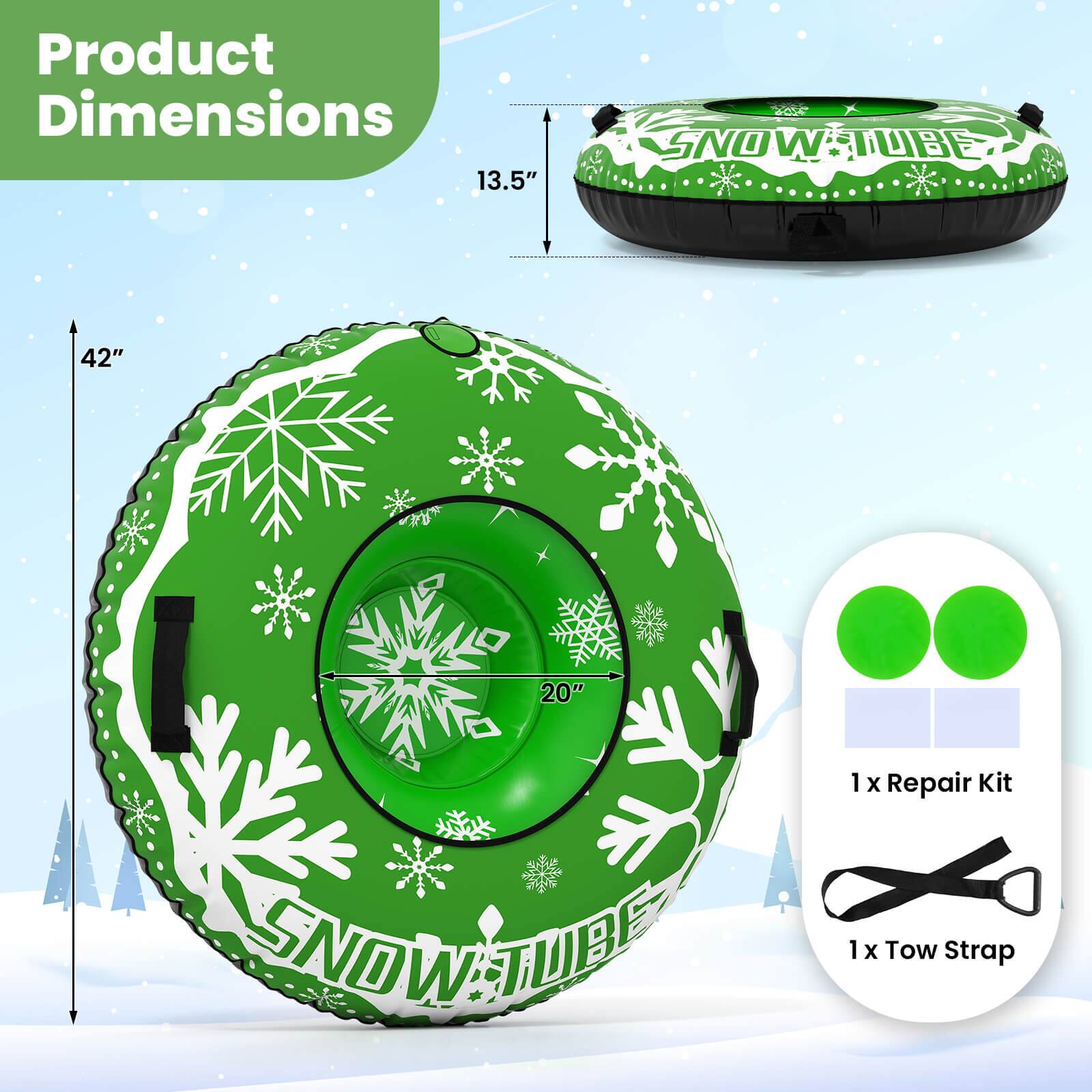 Product Dimensions: 13.5" x 42" x 20"  
SNOW TUBE  
1 x Repair Kit  
1 x Tow Strap