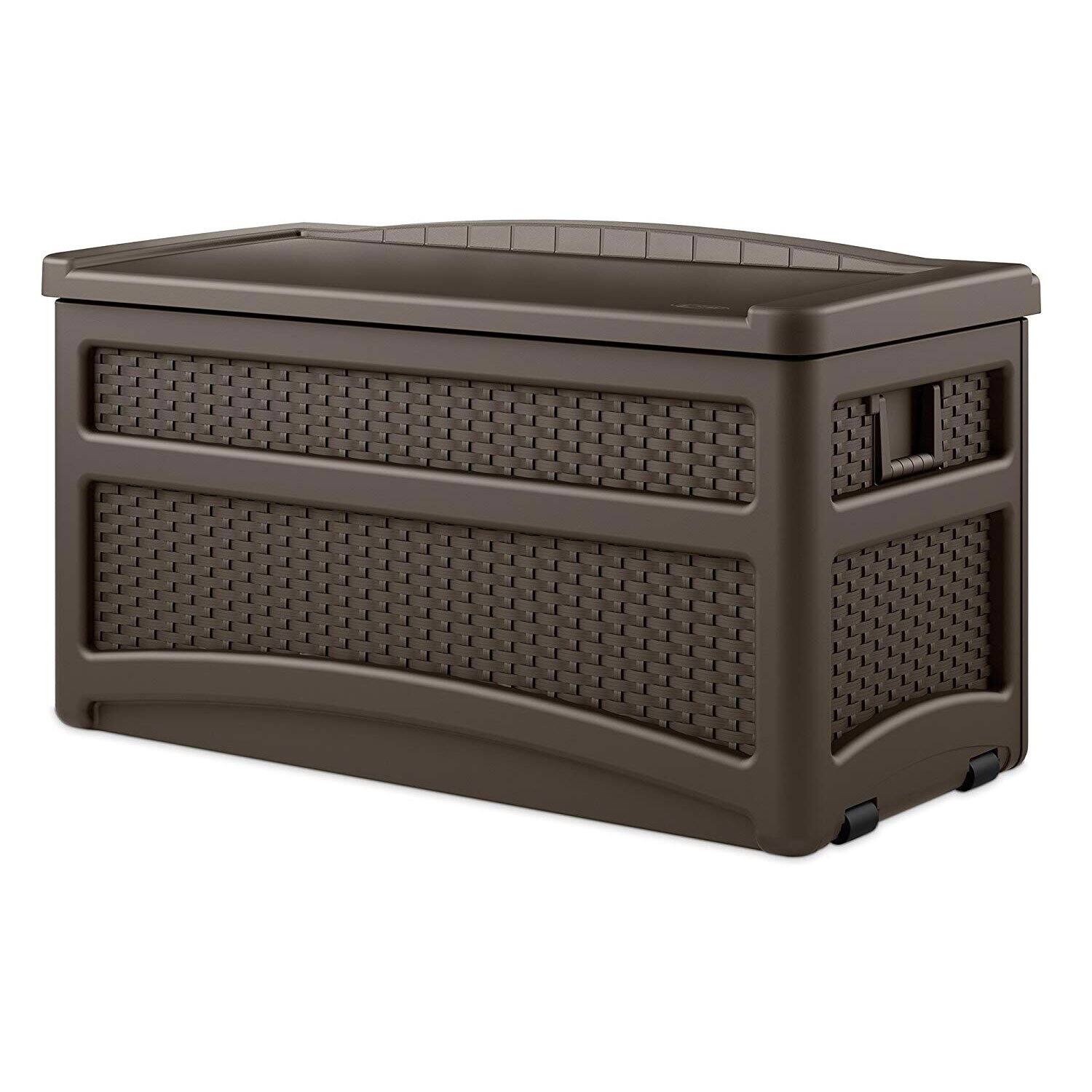 Alt View 1. Suncast - Suncast 73 Gallon Deck Box & Wicker Trash Hideaway Outdoor Garbage Bin, Java - Brown/Java.