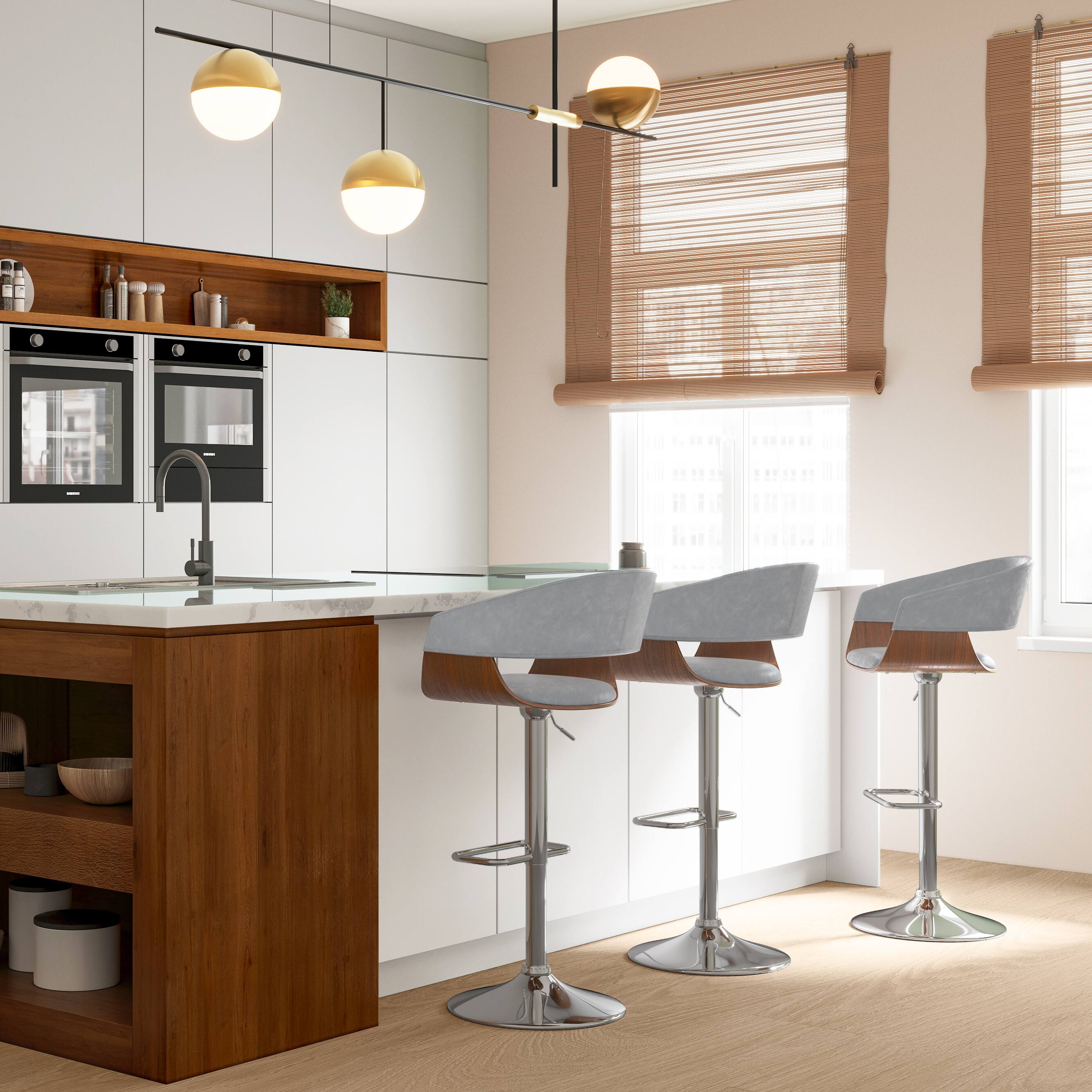 Angle. Simpli Home - Lowell Mid Century Modern 33 inch Adjustable Swivel Bar Stool in Stone Grey Vegan Faux Leather - Stone Grey.