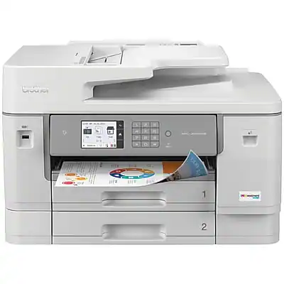 Front. Brother - Brother INKvestment MFC-J6955DW Wireless Color All-In-One Supertank Inkjet Printer, Best for Office - White.