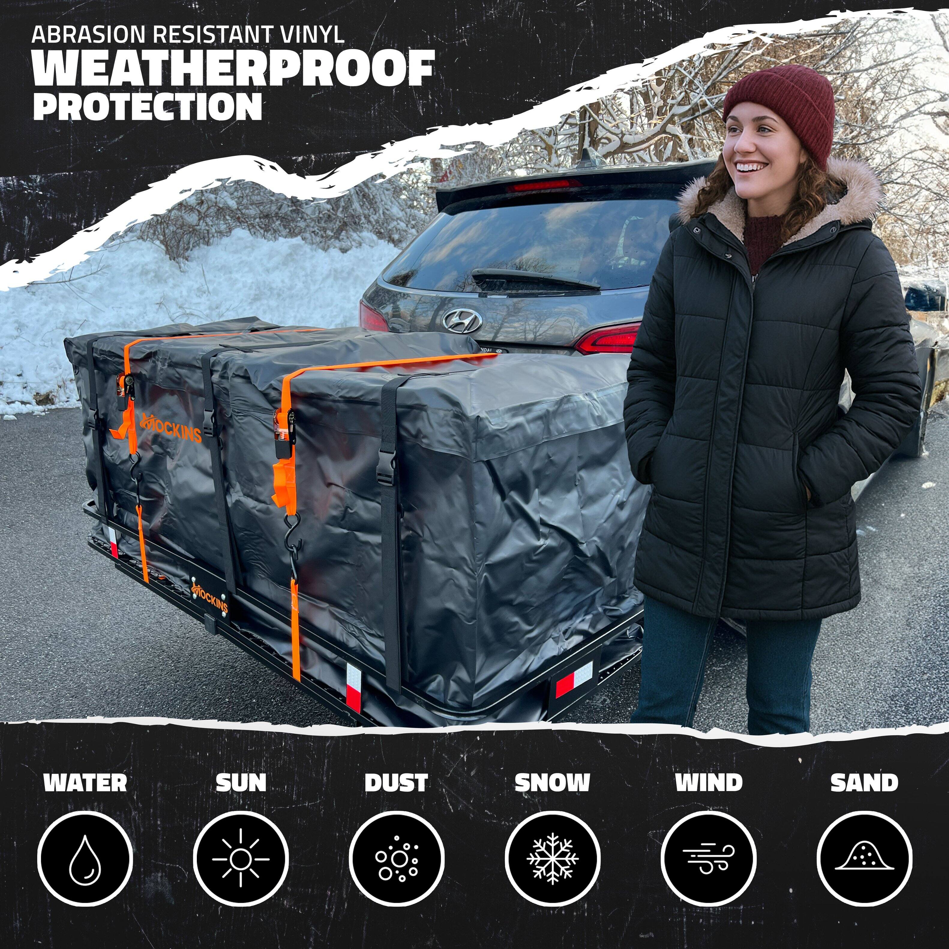 ABRASION RESISTANT VINYL  
WEATHERPROOF PROTECTION  

WATER  
SUN  
DUST  
SNOW  
WIND  
SAND