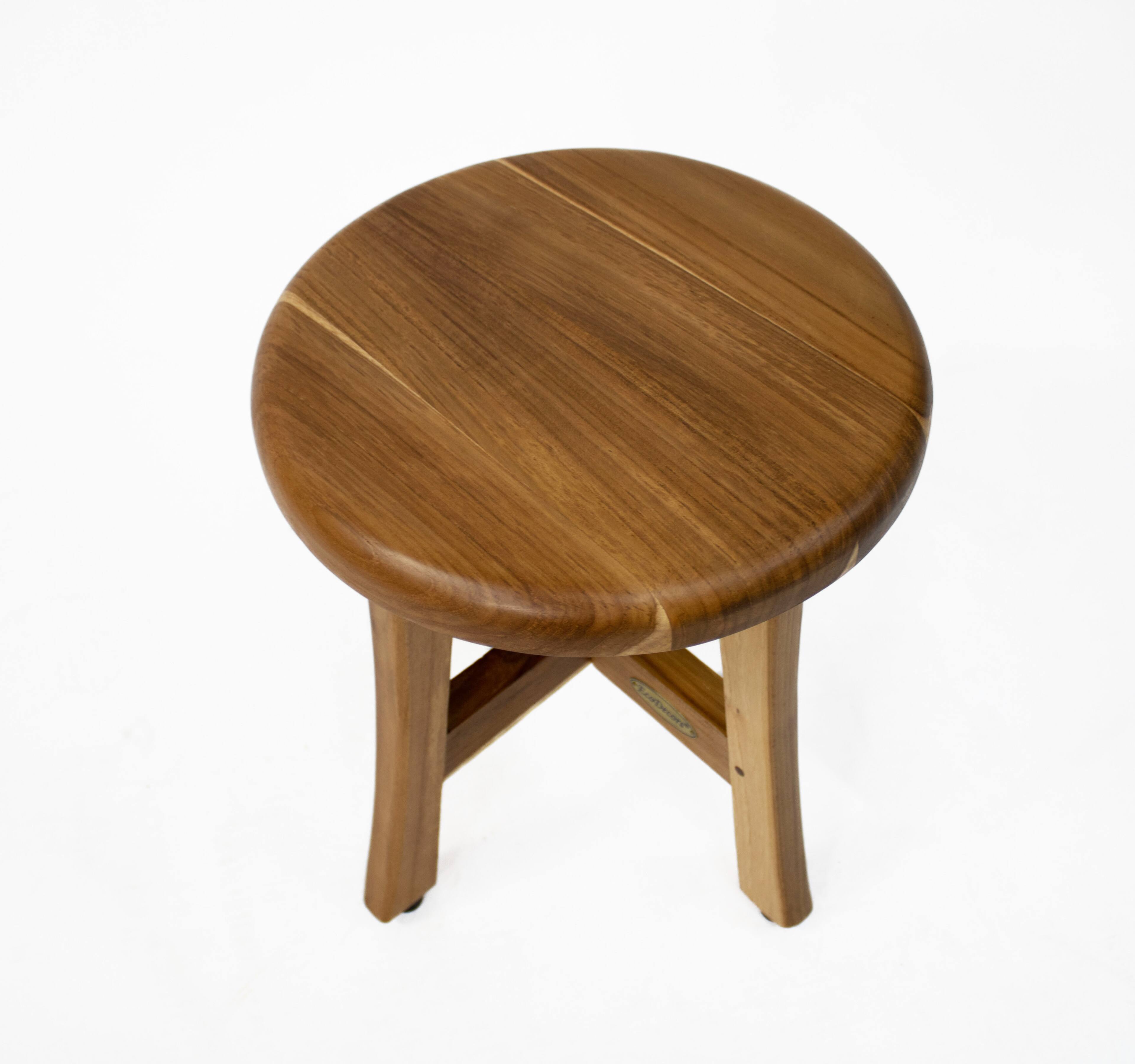 Angle. EcoDecors - EcoDecors Shoji 13.5" Teak Wood Round Compact Shaving Shower Foot Stool - EarthyTeak.