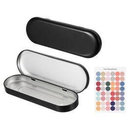 Unique Bargains - 4pcs Metal Tin Box, 6.9x2.4x0.7" Oval Hinged Lid with Self-Adhesive Sticker, Mini Storage for Candy Drawing Pin Crafts - Black