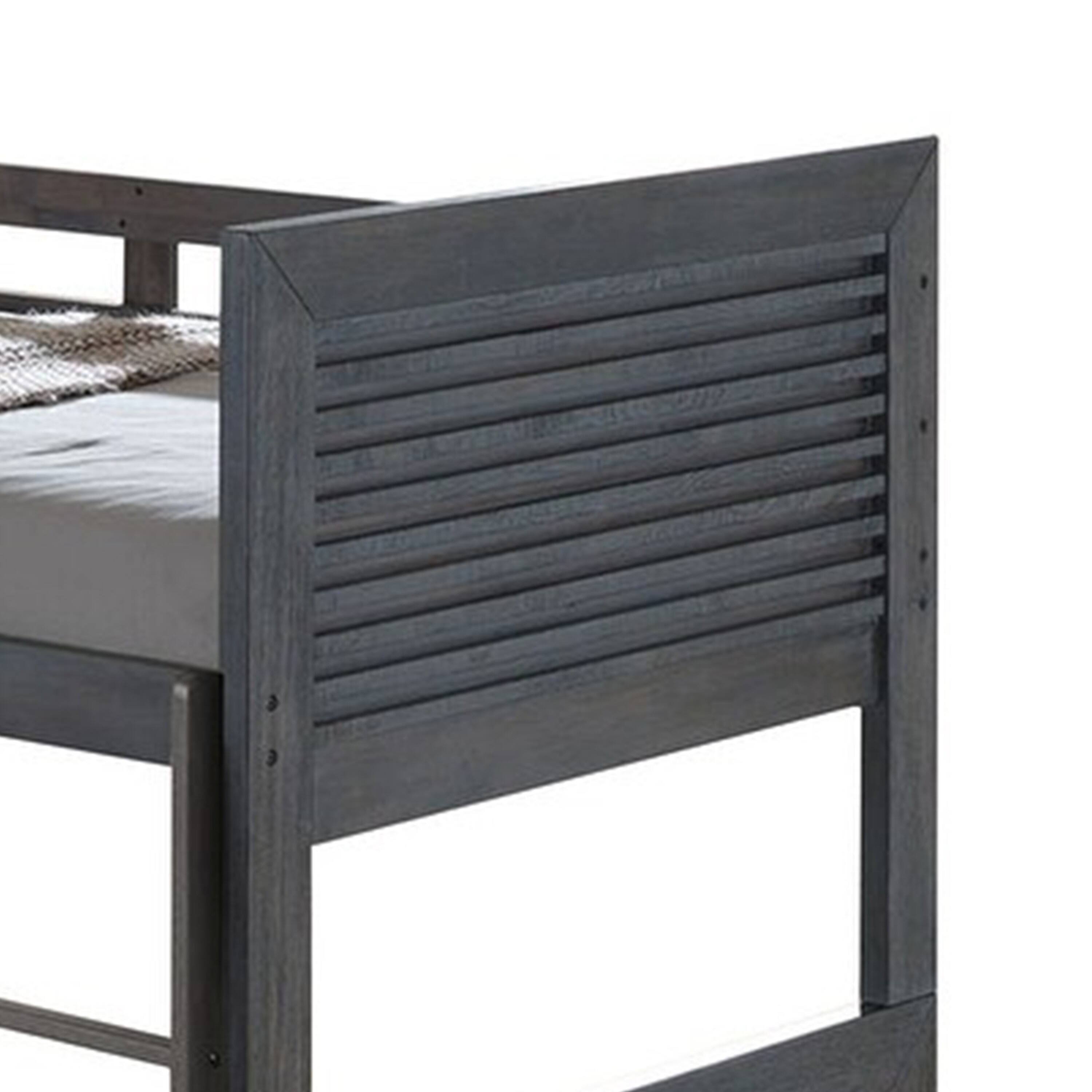 Alt View 2. Manhattan Lane - Wexo Twin over Twin Bunk Bed, Charcoal Brown Slat Design and Ladder - Charcoal Brown.