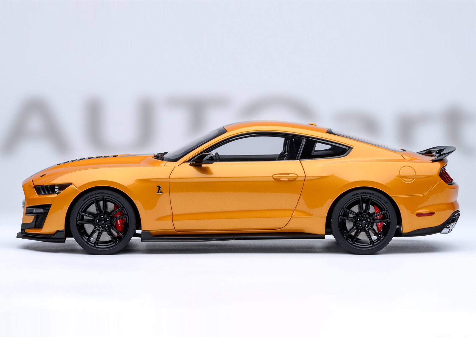 Alt View 6. Autoart - Ford Mustang Shelby GT500 Cyber Orange Metallic with Black Stripes 1/18 Model Car by Autoart.