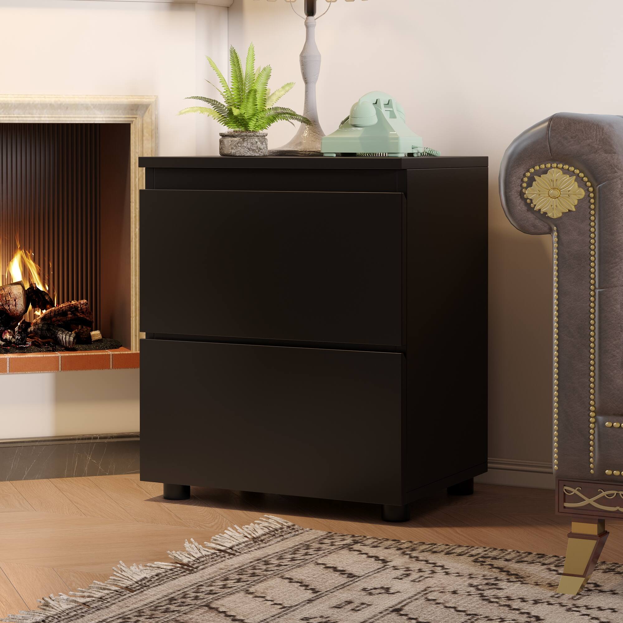 Alt View 5. FUFU&GAGA - FUFU&GAGA 2 - Drawer Nightstand: Minimalist Bedroom Storage Solution - Black.