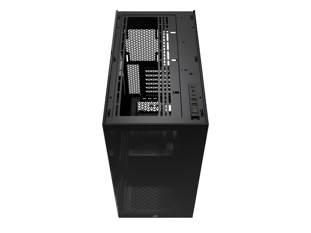 Alt View 5. CORSAIR - CORSAIR 3500X Tempered Glass Mid-Tower, Black – No Fans – Reverse MB Support – 10x 120mm Fans – 2x 360mm Radiators - Black.