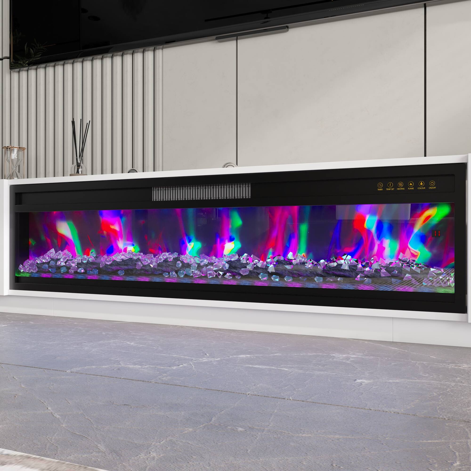 Alt View 7. FUFU&GAGA - Modern Electric Fireplace TV Stand with Storage, White Media Console with Adjustable Flame & Heater for Living Room - White.