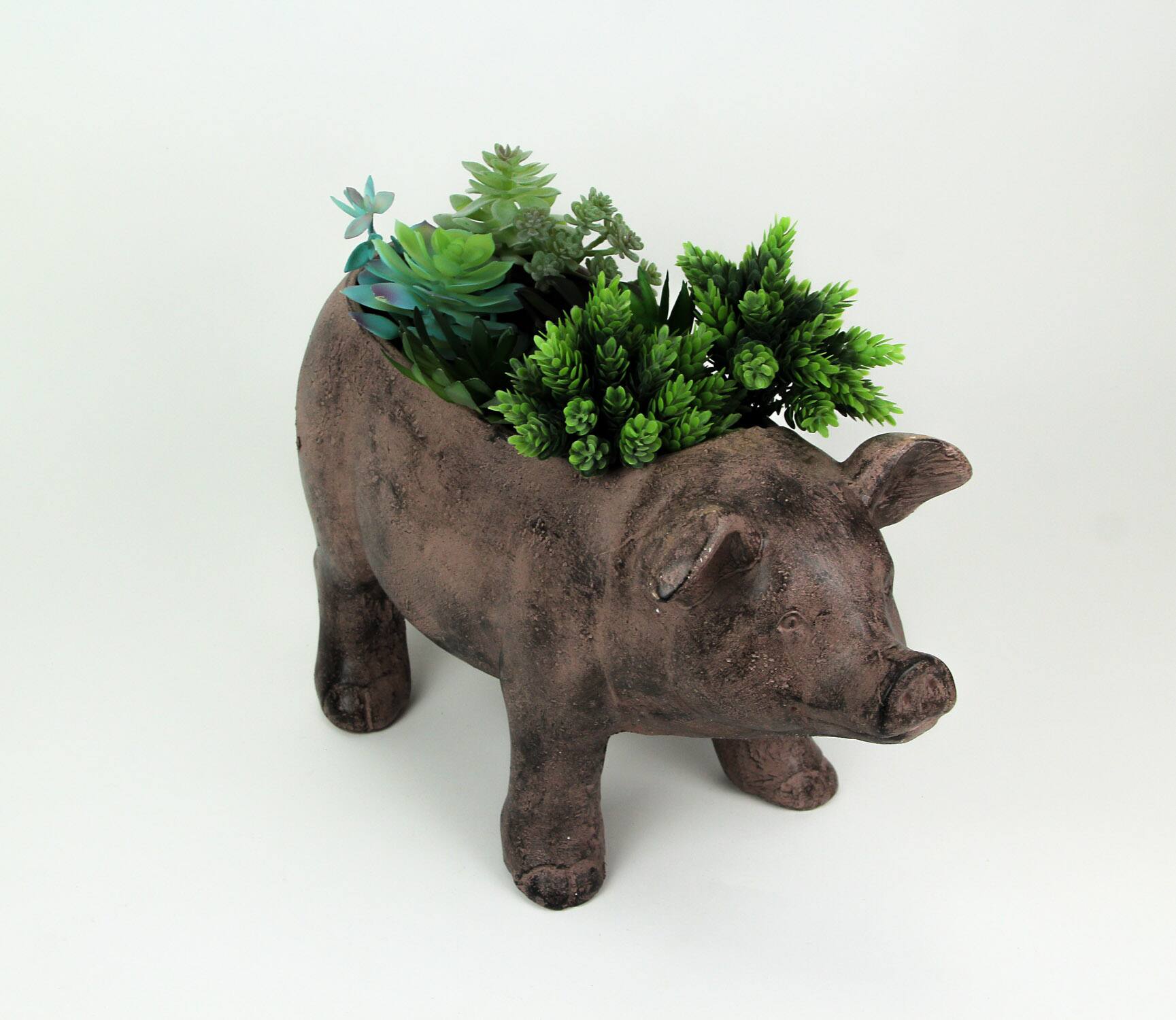 Alt View 1. Zeckos - 17 Inch Long Rustic Brown Finish Smiling Pig Planter - Brown.