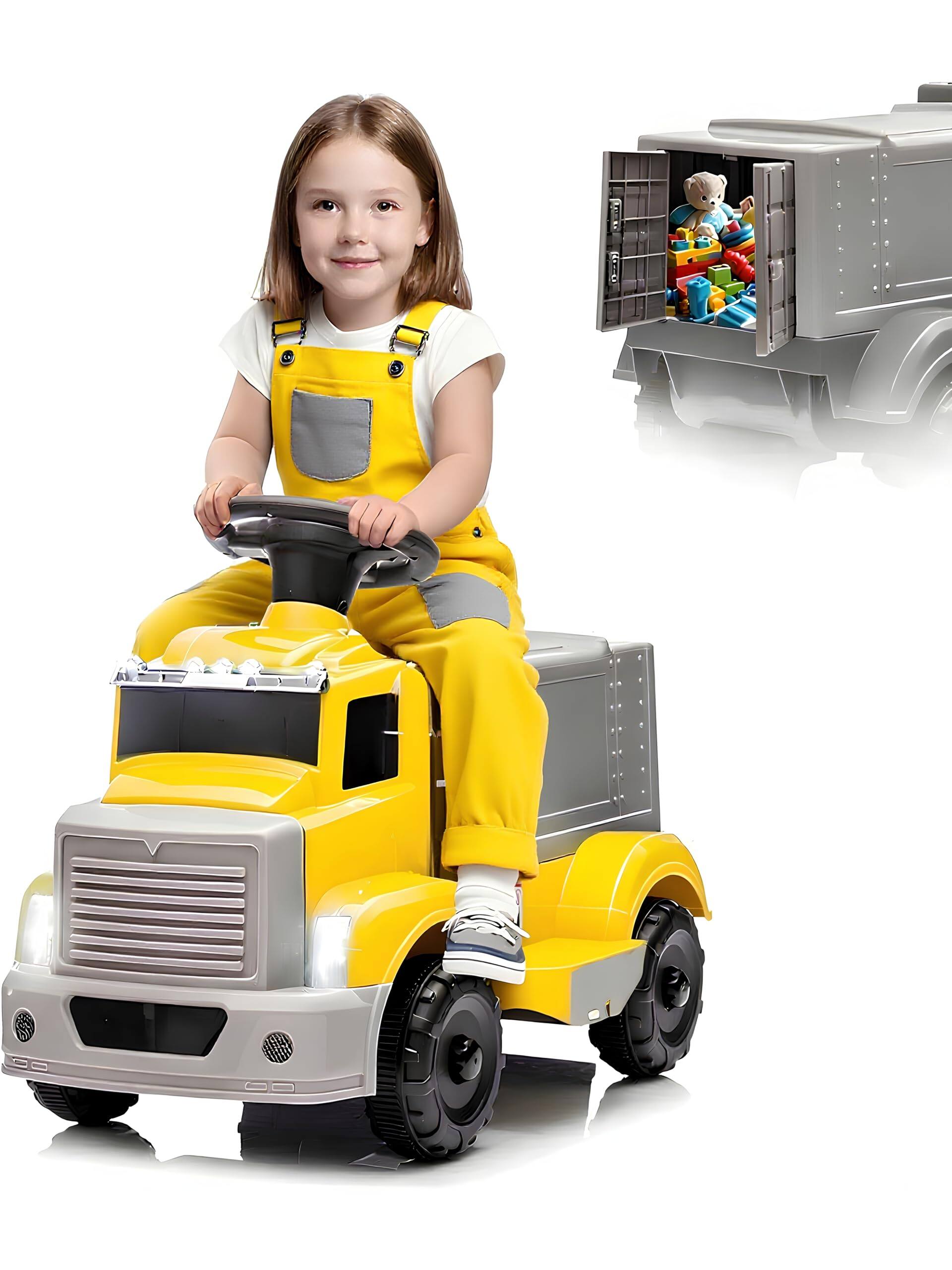 Acekool - 6V Ride on Truck for Toddlers-Electric Car w/Spacious Storage, Music,LED Lights,Rechargeable Battery & Easy Start Button