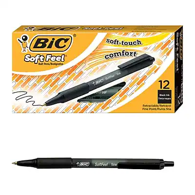 BIC Soft Feel
Soft-touch comfort
Soft Feel pen/Bolígrafo
12 Black ink
Retractable/Retractable
Fine Point/Punta fina
BIC SoftFeel fine