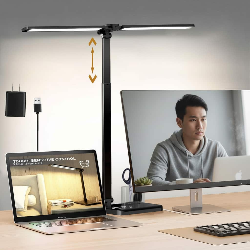 Dazzed Corner - Retractable Dimmable LED Desk Lamp with USB Port, 50 Modes, Adjustable Arms