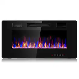 LUCKY ONE - 36 Inch Ultra Thin Wall Mounted/Recessed Electric Fireplace - Black