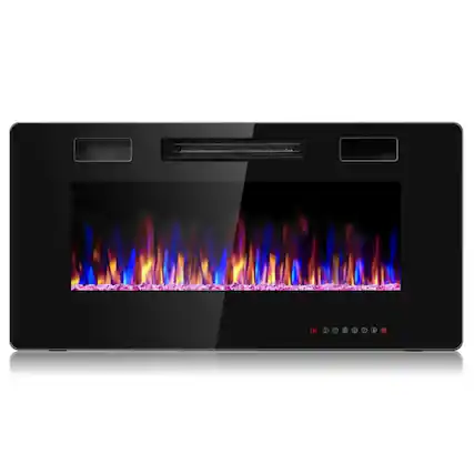 Front. LUCKY ONE - 36 Inch Ultra Thin Wall Mounted/Recessed Electric Fireplace - Black.