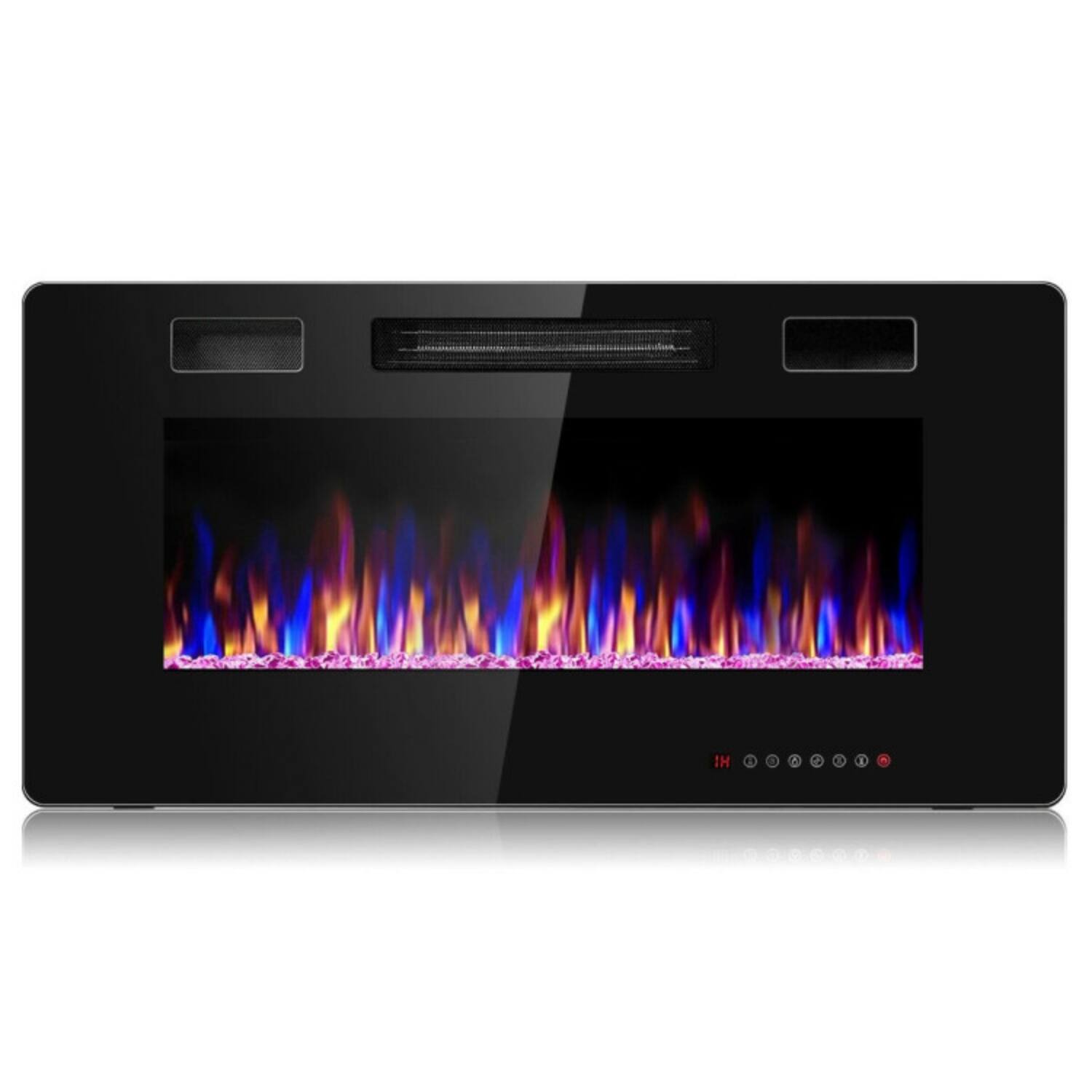 Front. LUCKY ONE - 36 Inch Ultra Thin Wall Mounted/Recessed Electric Fireplace - Black.