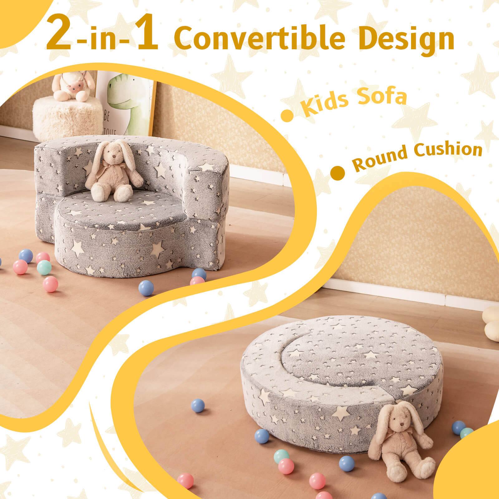 2-in-1 Convertible Design

- Kids Sofa
- Round Cushion